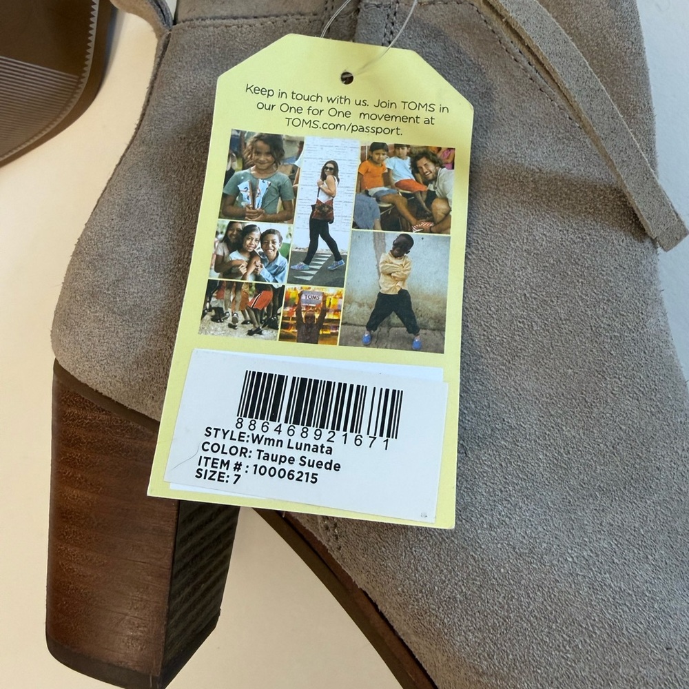 TOMS Lunata Suede Ankle Booties Desert Taupe Tan Block Heel Size 7 Western Boho - Picture 7 of 11